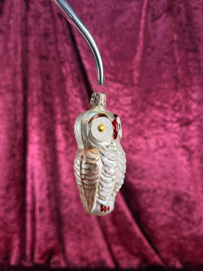 Vintage Christmas - Handblown Glass Ornament - Glitter Owl - Inge Glas - Germany