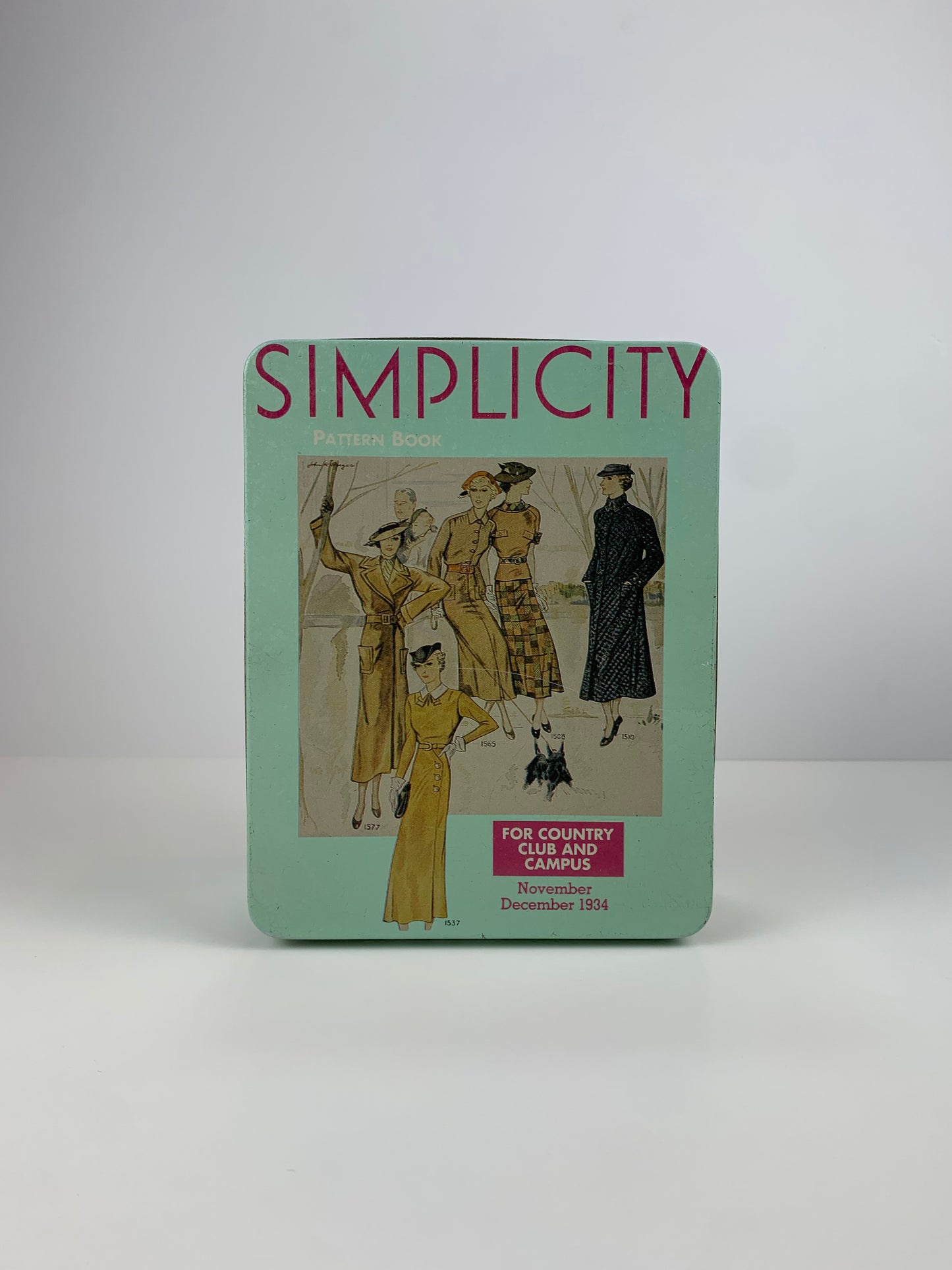 Vintage 1980s Metal Advertising Tin - Simplicity Patterns: For Country Club And Campus