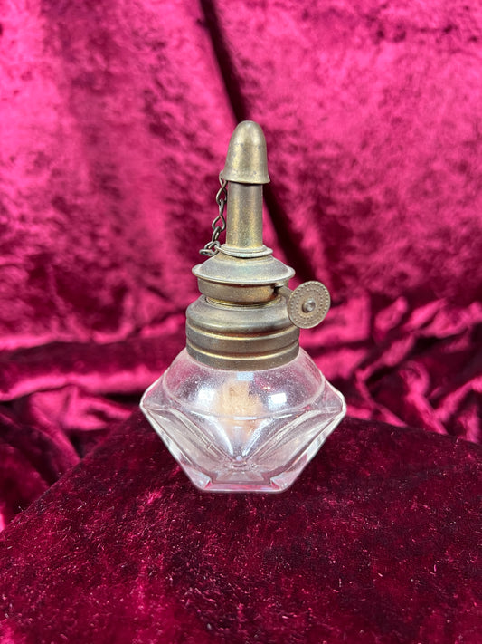 Vintage Home Decor - Antique Miniature Jeweler's Oil Lamp - Faceted Clear Glass