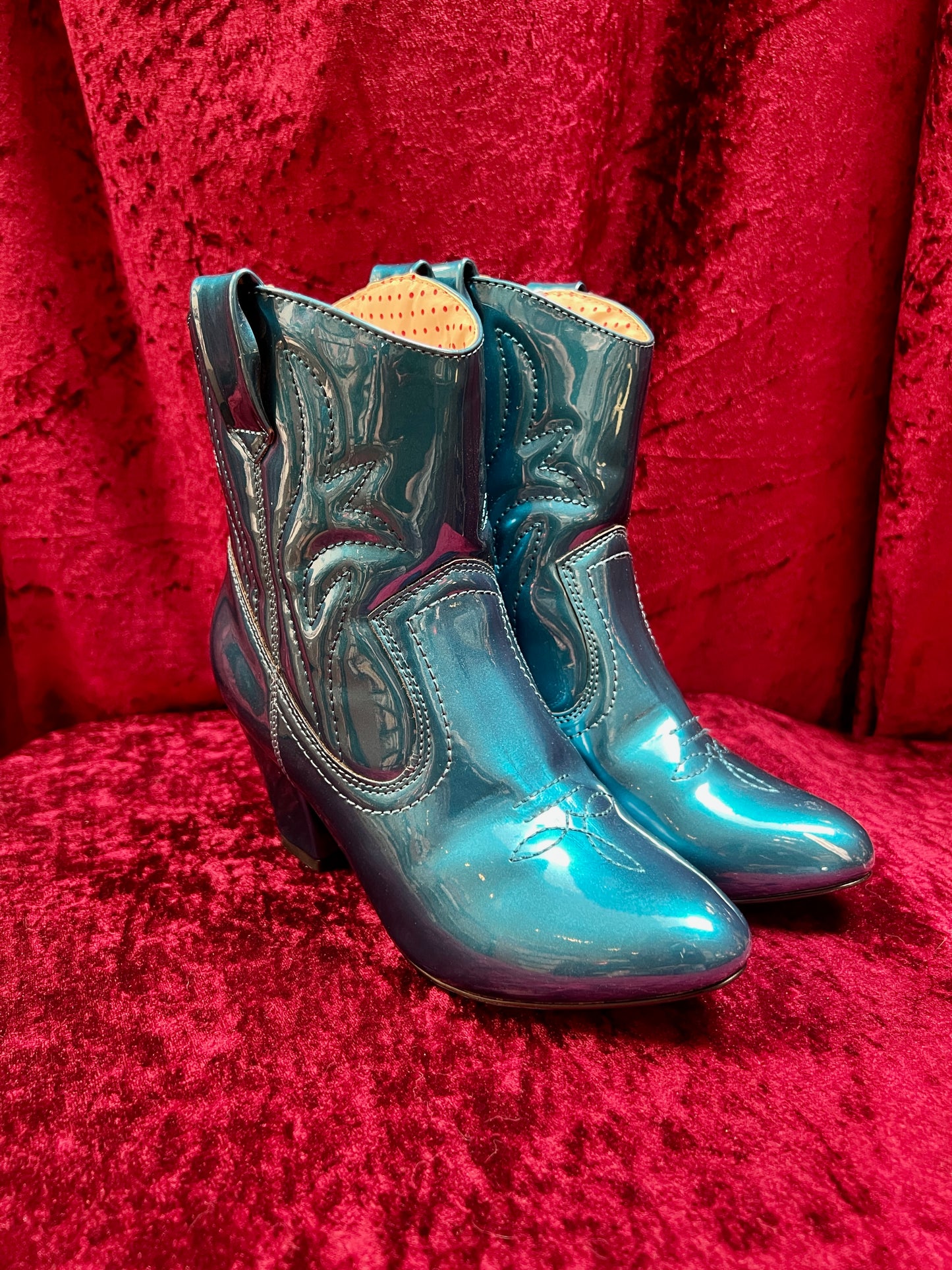 Vintage Style Shoes - Heeled Cowboy Boots - Electric Blue - Size 5 - But Another Innocent Tale (BAIT)