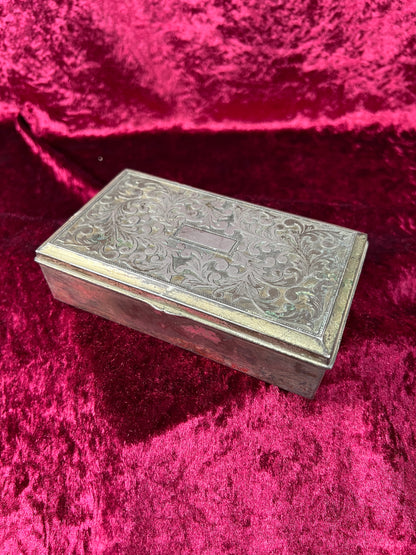 Vintage Trinket Box - Cigarette Box Holder - Pewter - Ornate Scroll Filigree