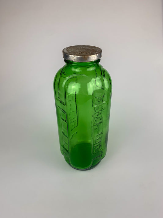 Vintage 1950s Anchor Hocking Green Glass Juice Refrigerator Bottle - 40 Oz.