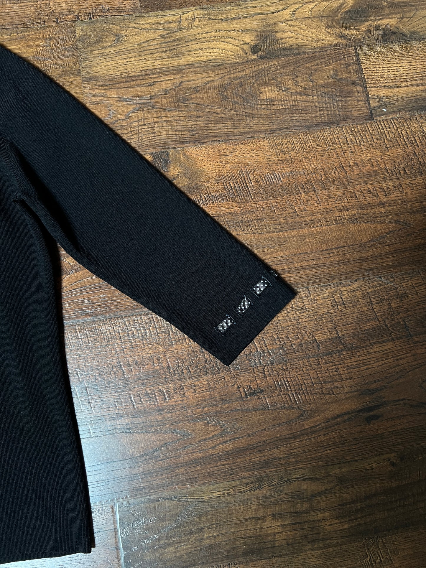 Vintage Notations Rayon Blend Black Top — Polka Dot Bow Trim - Size Large