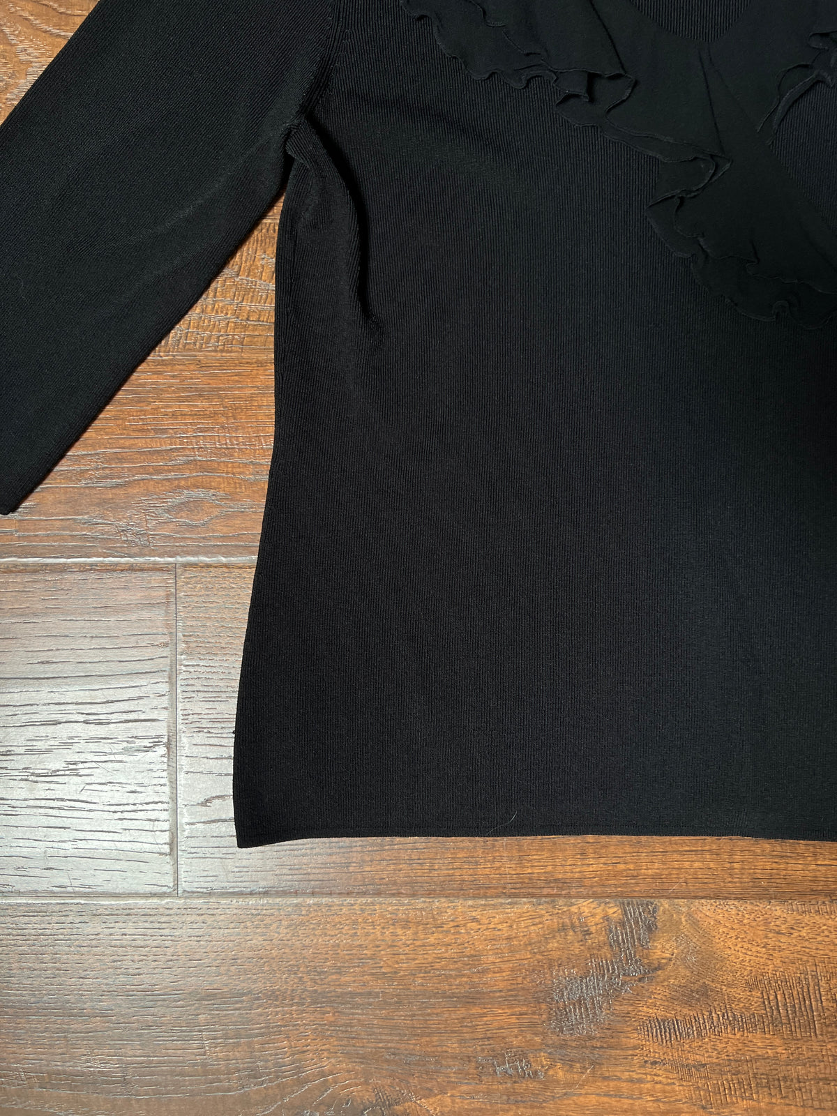Vintage Cable & Gauge Knit Blouse - Black Ruffle Trim Wrap - Size Large
