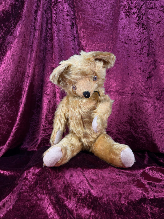 Antique Jointed Mohair Teddy Bear – Golden Yellow with Button Eyes - 17.5"