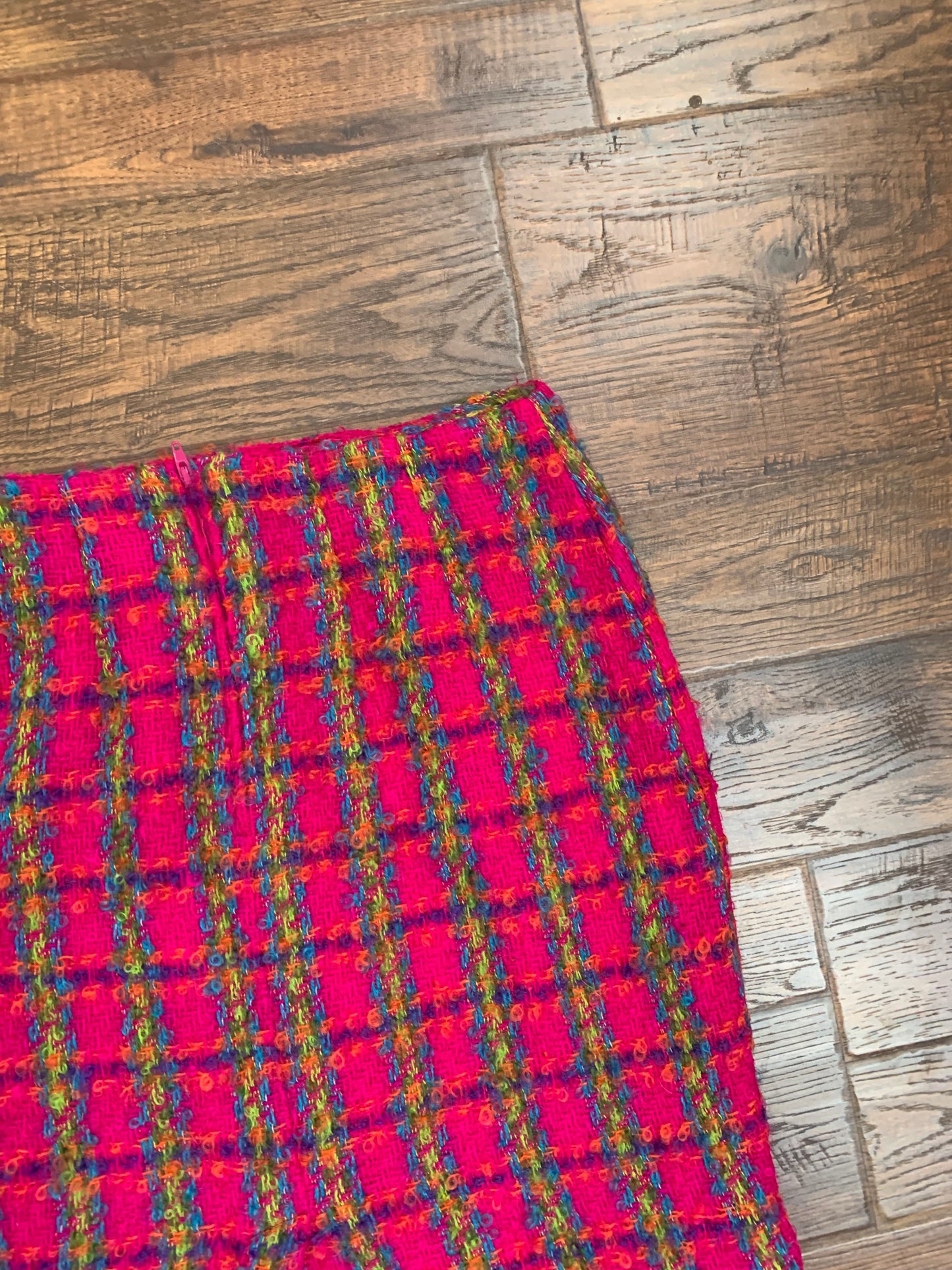 Vintage Saks Fifth Avenue Wool & Mohair Skirt - Hot Pink Plaid - Medium - Made In U.S.A