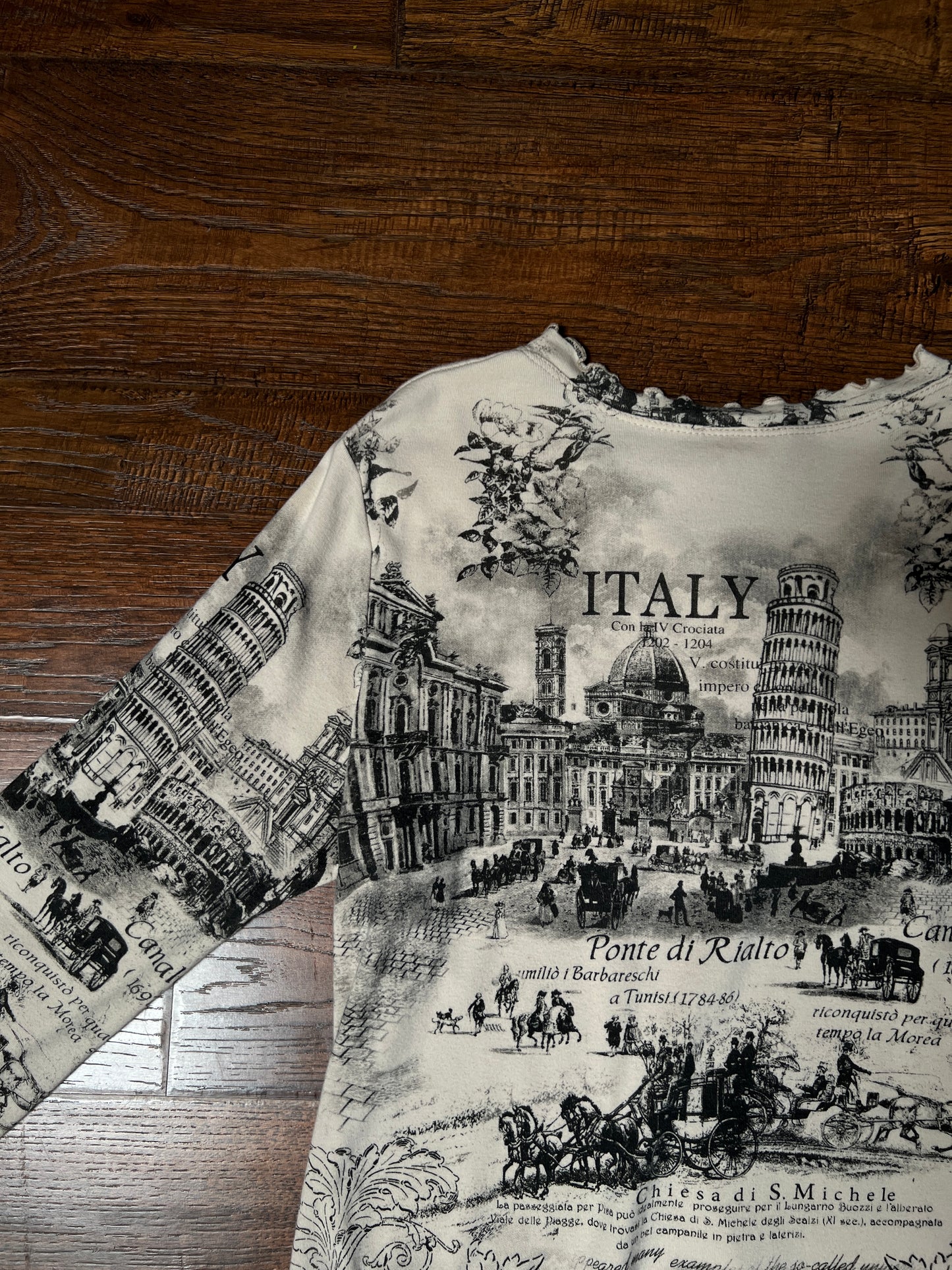 Vintage Impulse California Cotton Graphic Top — Scenic Italy Print Lettuce Hem - X-Large