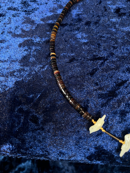 Vintage Zuni Heishi Fetish Necklace - Shell and Mother of Pearl Birds Sterling Silver Clasp
