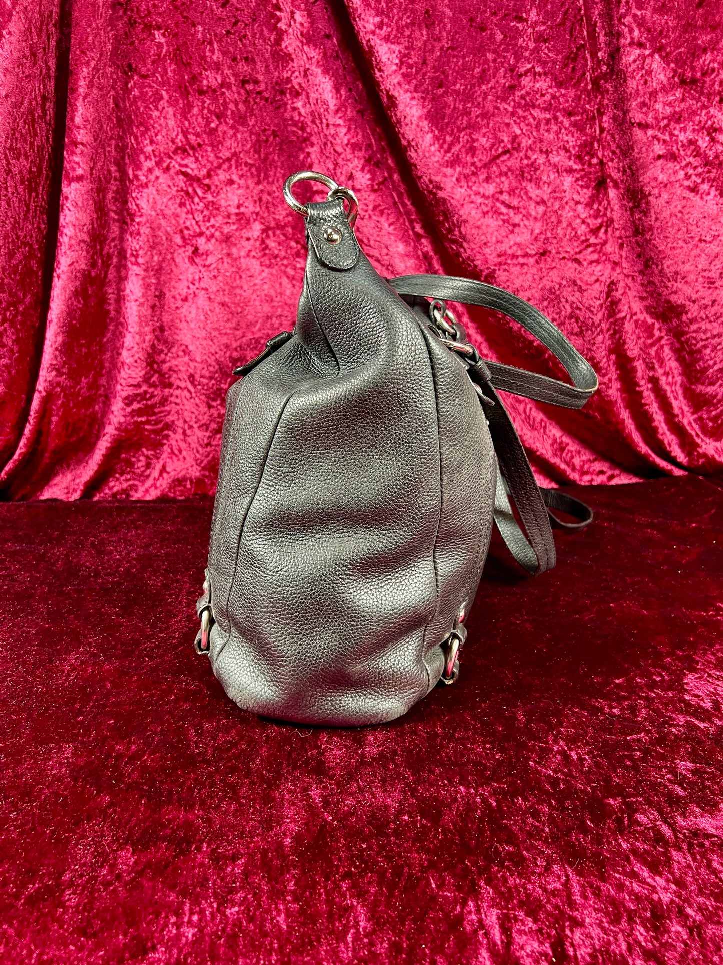 Vintage Accessories - Purse - Black Pebble Leather with Silver Hardware - Purple Lining - Coach
