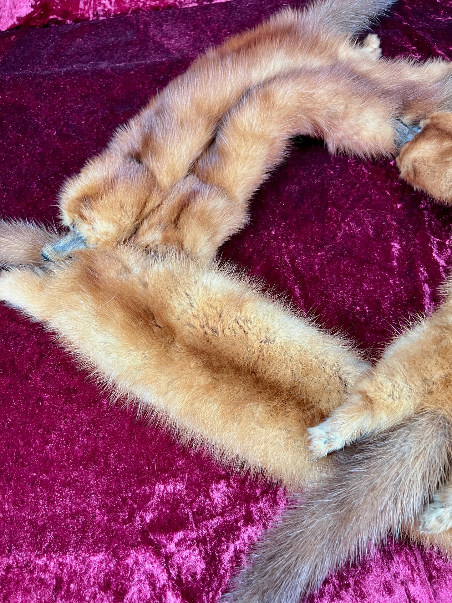 Vintage Fur Shoulder Wrap Stole – Four Red Foxes - 51"
