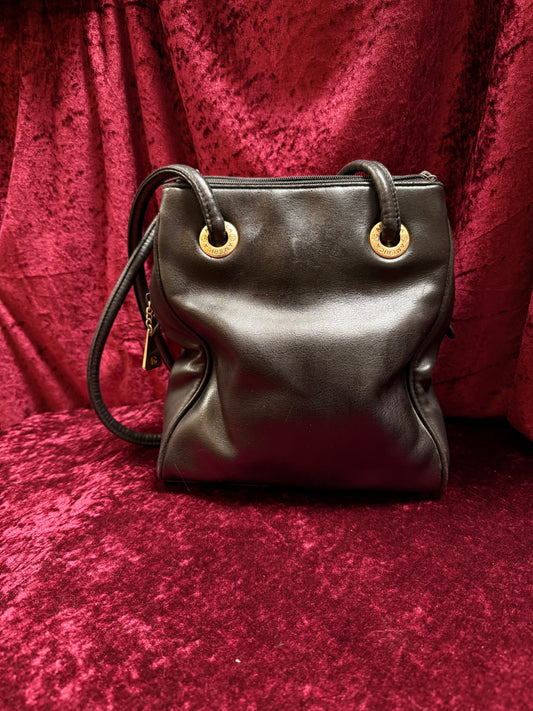 Vintage Accessories - Black Faux Leather Shoulder Bag with Gold Details