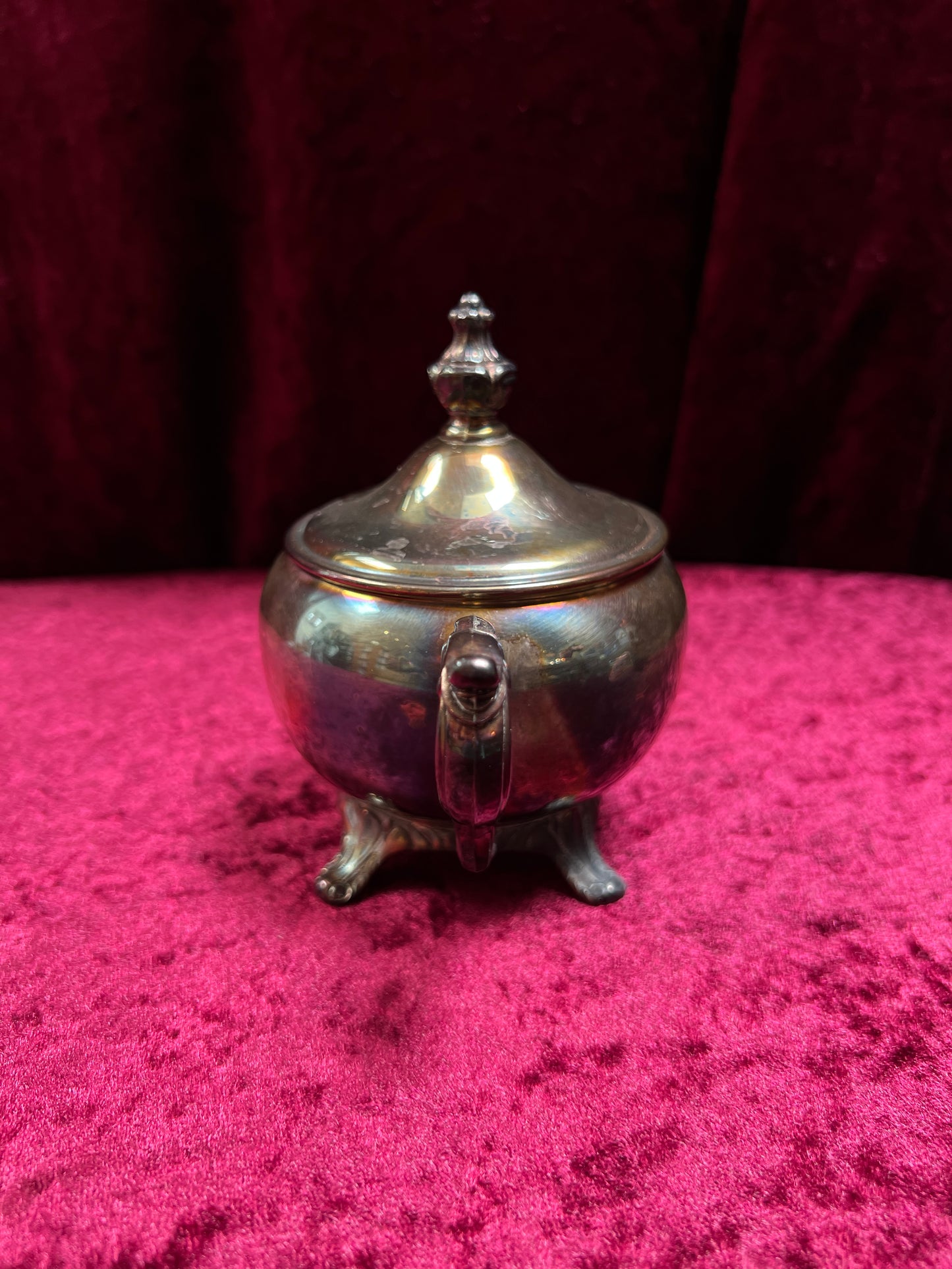 Vintage Silverplate Sugar Bowl - Footed Lidded Trophy Style