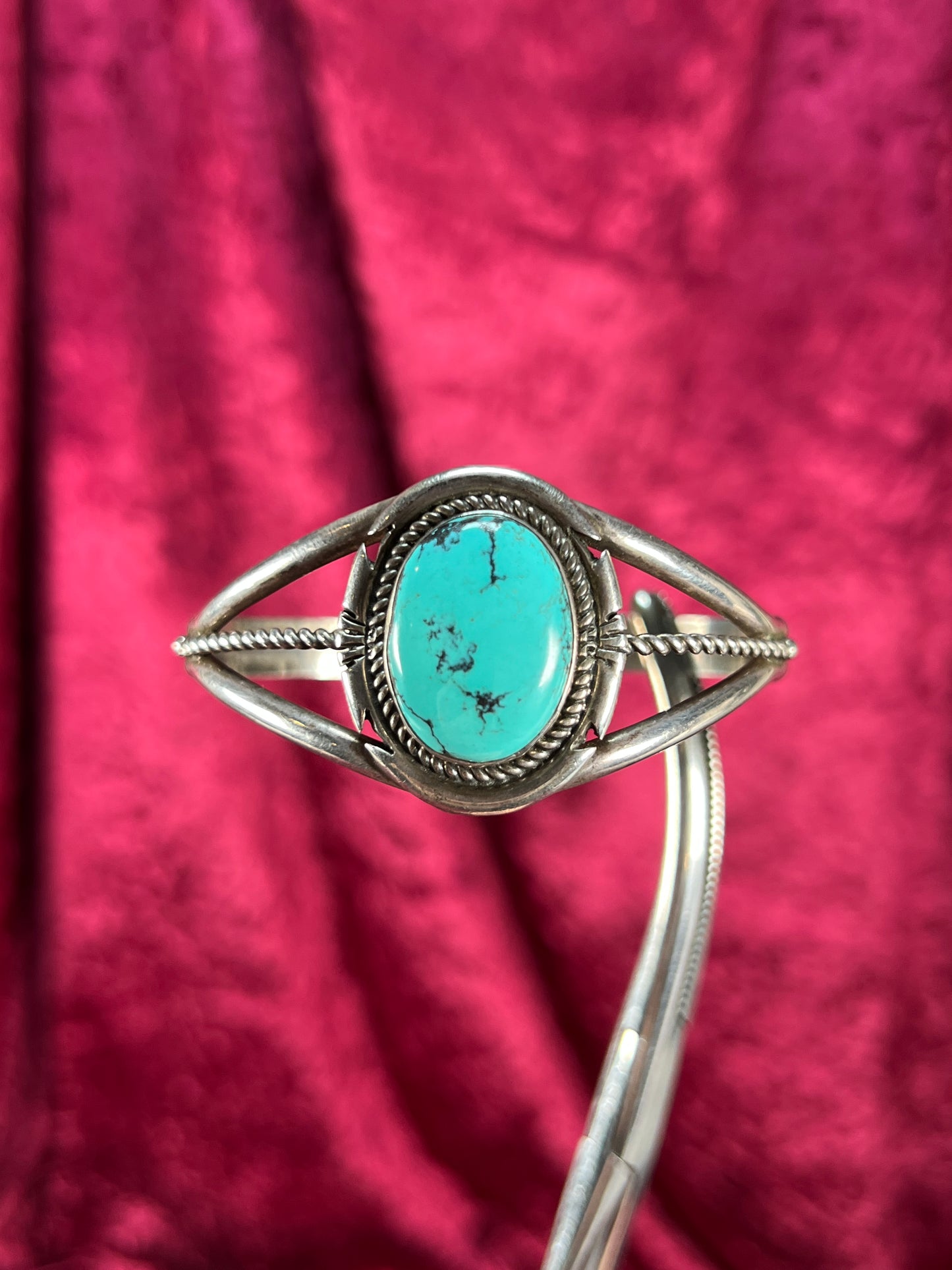 Vintage Jewelry - Cuff Bracelet - Sterling Silver - Number 8 Turquoise Center