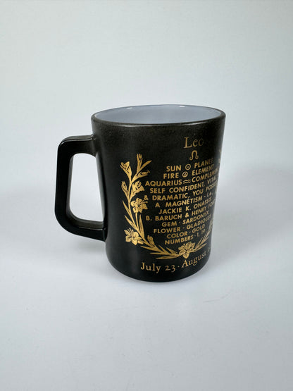 Vintage Federal Glass Leo Lion Zodiac Mug - Black Milk Glass