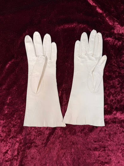 Vintage Italian Leather Gloves – Cream Wrist Length Size 6.5
