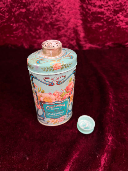Vintage 1977 Avon Metal Talc Tin – California Perfume Co. Trailing Arbutus Floral Keepsake