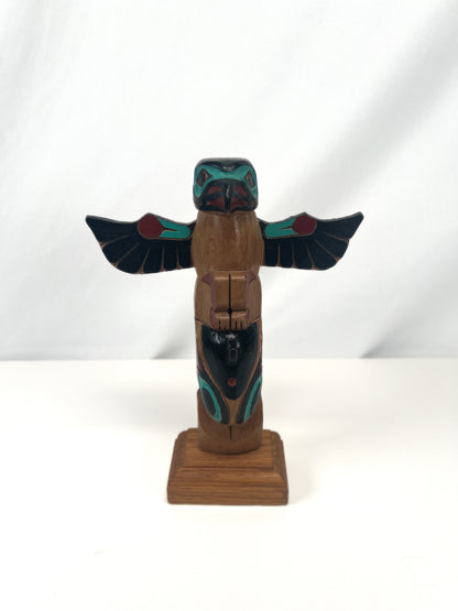 Vintage Totem - Eagle and Killer Whale Totem Pole - Hand Painted Wood - 6 7/8"