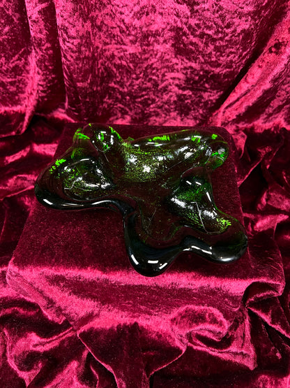 Vintage Blenko Handblown Ashtray - Green Amoeba Freeform Art Glass Trinket Dish