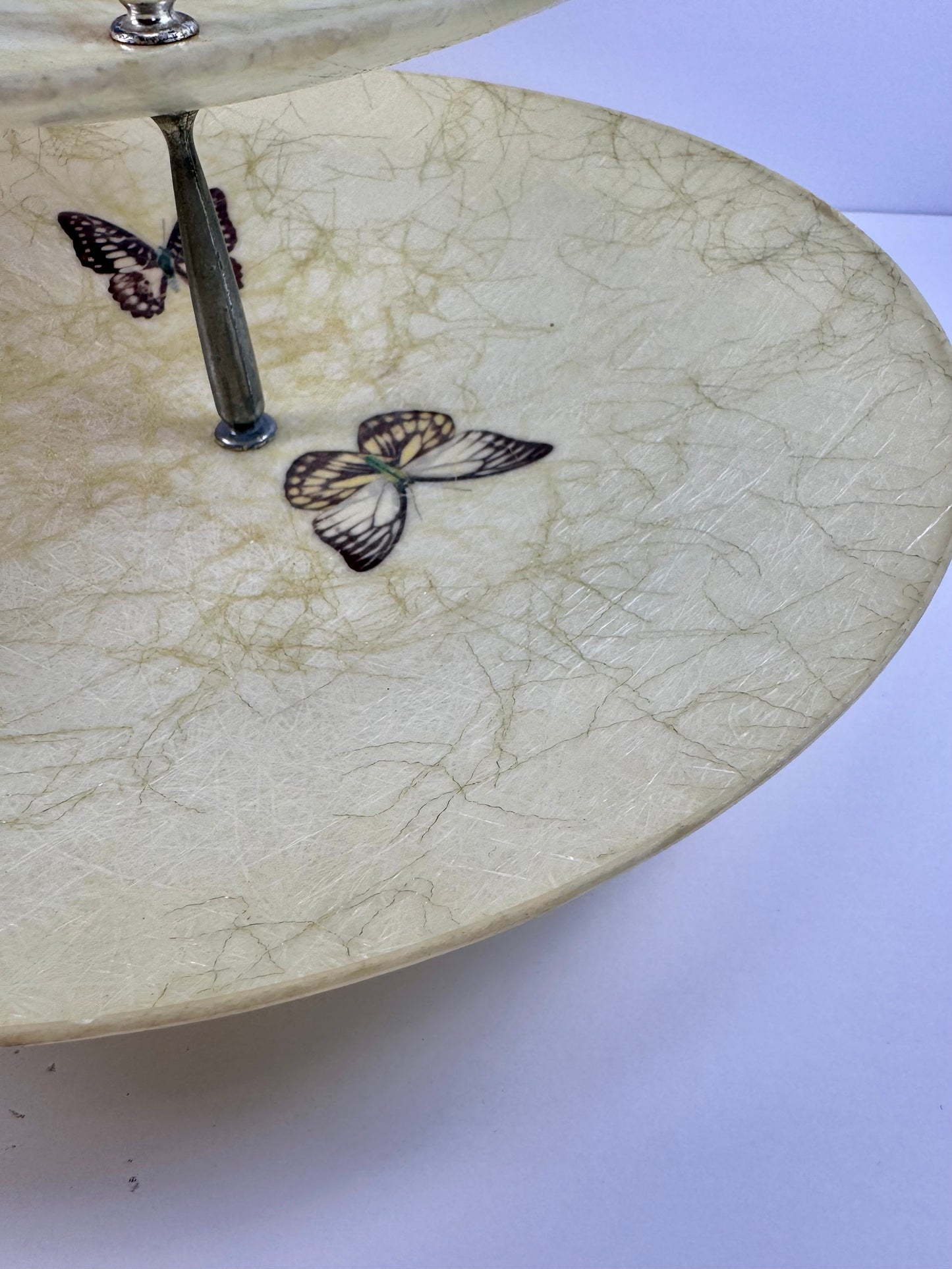 Vintage Kitchen - Butterfly Spaghetti Fiberglass 2-Tier Serving Tray - 1960s