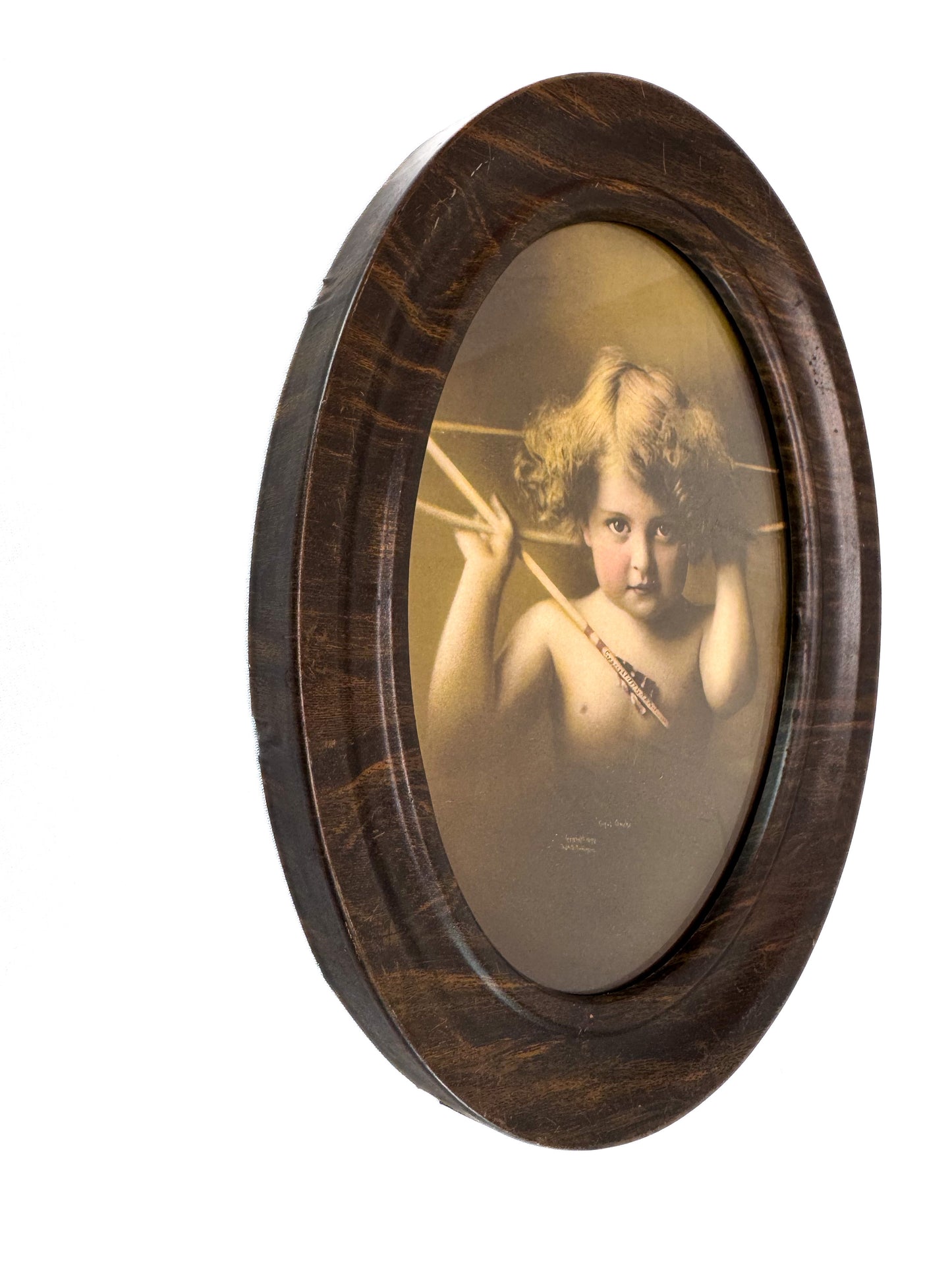 Antique Victorian Wall Art - Cupid Awake - 1897 M B Parkinson 10.5" x 8" Oval Frame