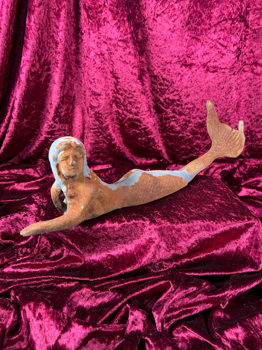 Vintage Home Decor - Cast Iron Garden Statue - Mermaid Laying Down