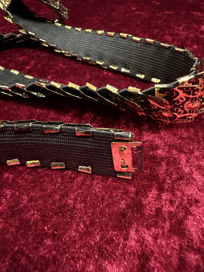 Vintage Accessories - y2k Bijoux Terner Stretchy Linked Metal Belt - Gold with Floral Filigree