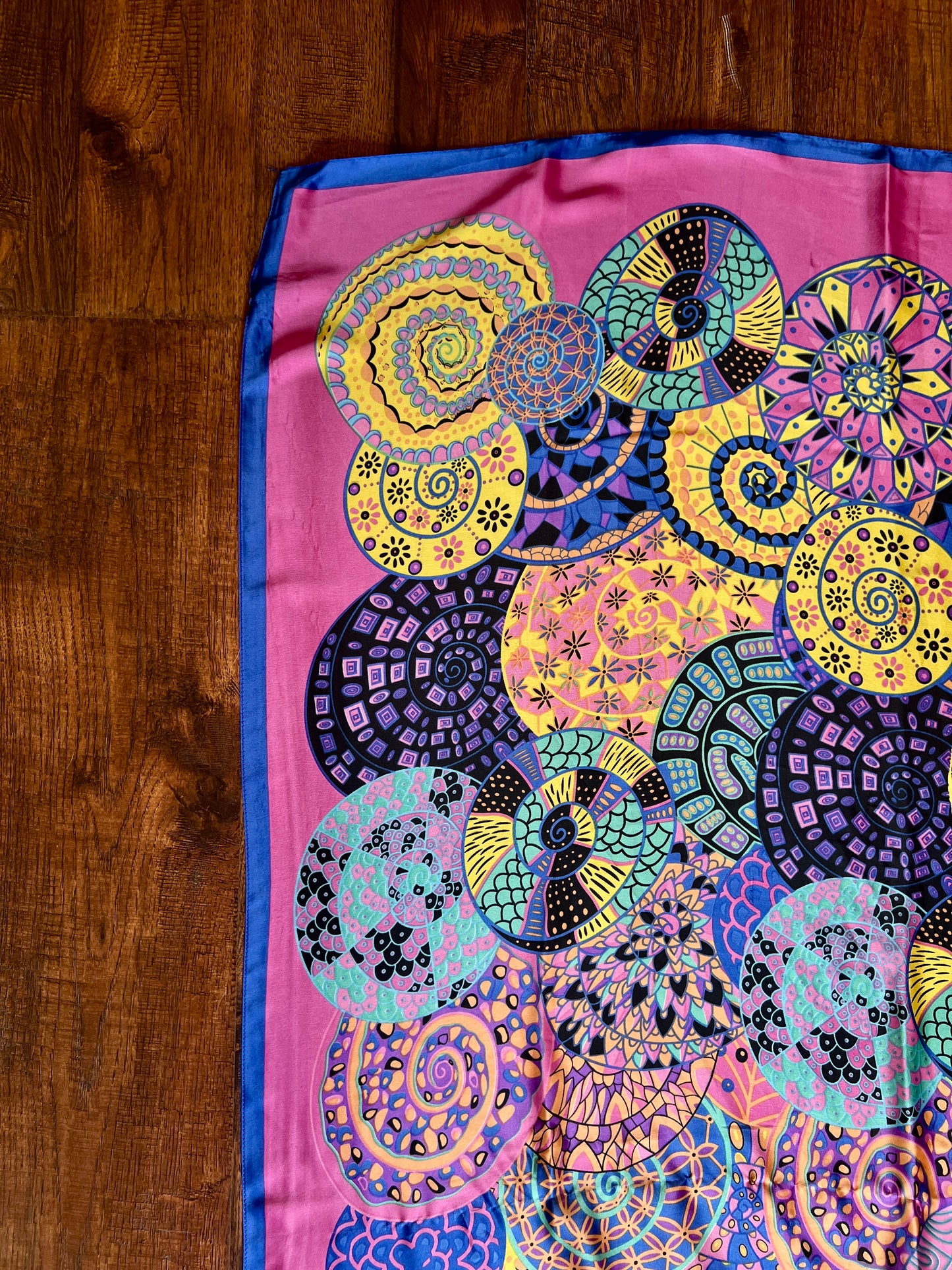 Vintage Hermes Long 100% Silk Scarf - Reves d'Escargot Snails' Dream Pink and Blue Design