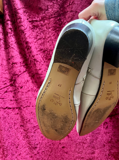 Vintage Shoes - Western Style Ankle Boots - Genuine Leather - White - Size 11.5 / 12 - Besserro