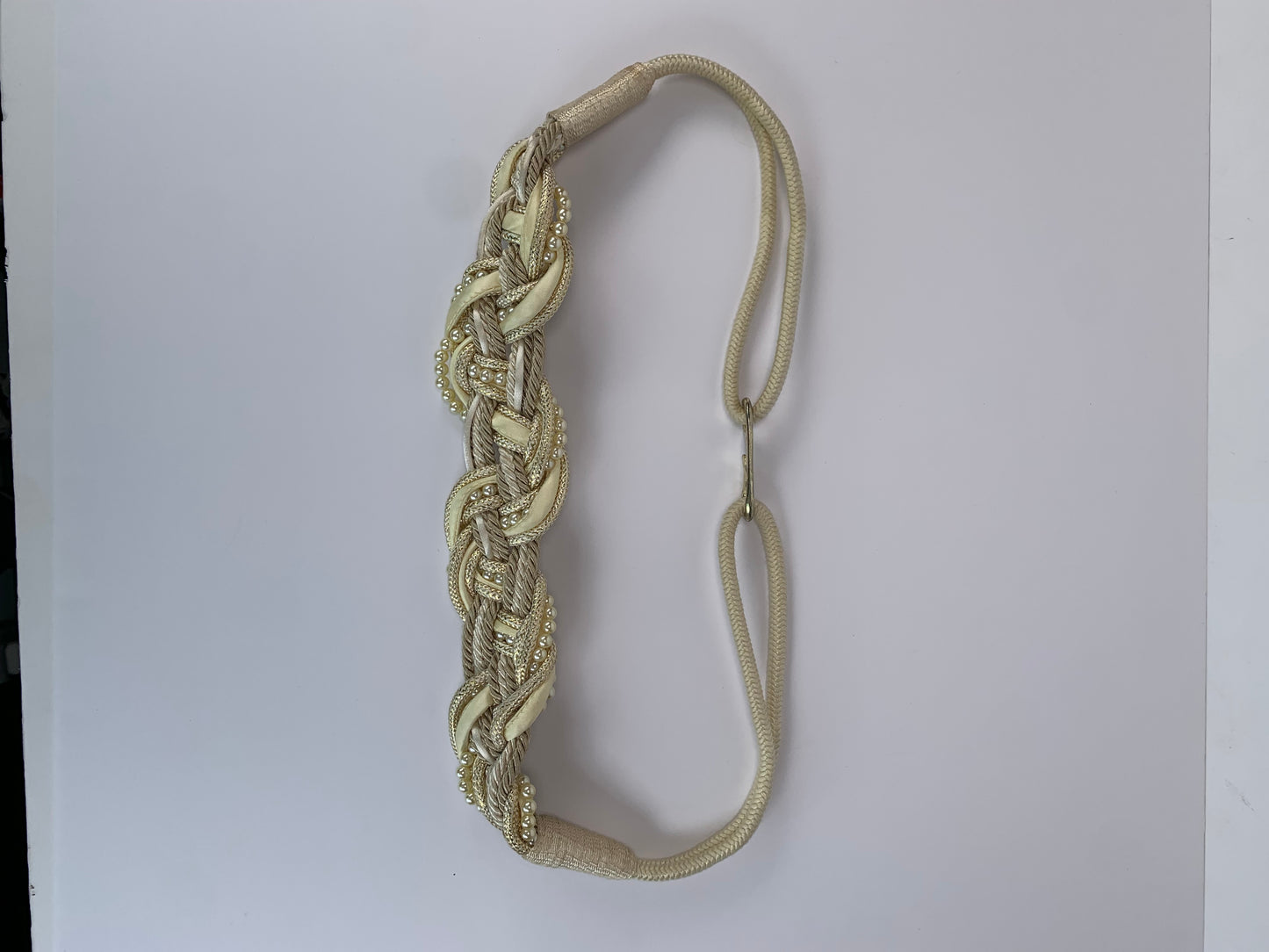 Vintage Waist Belt - Braided Cream Rope & Pearls