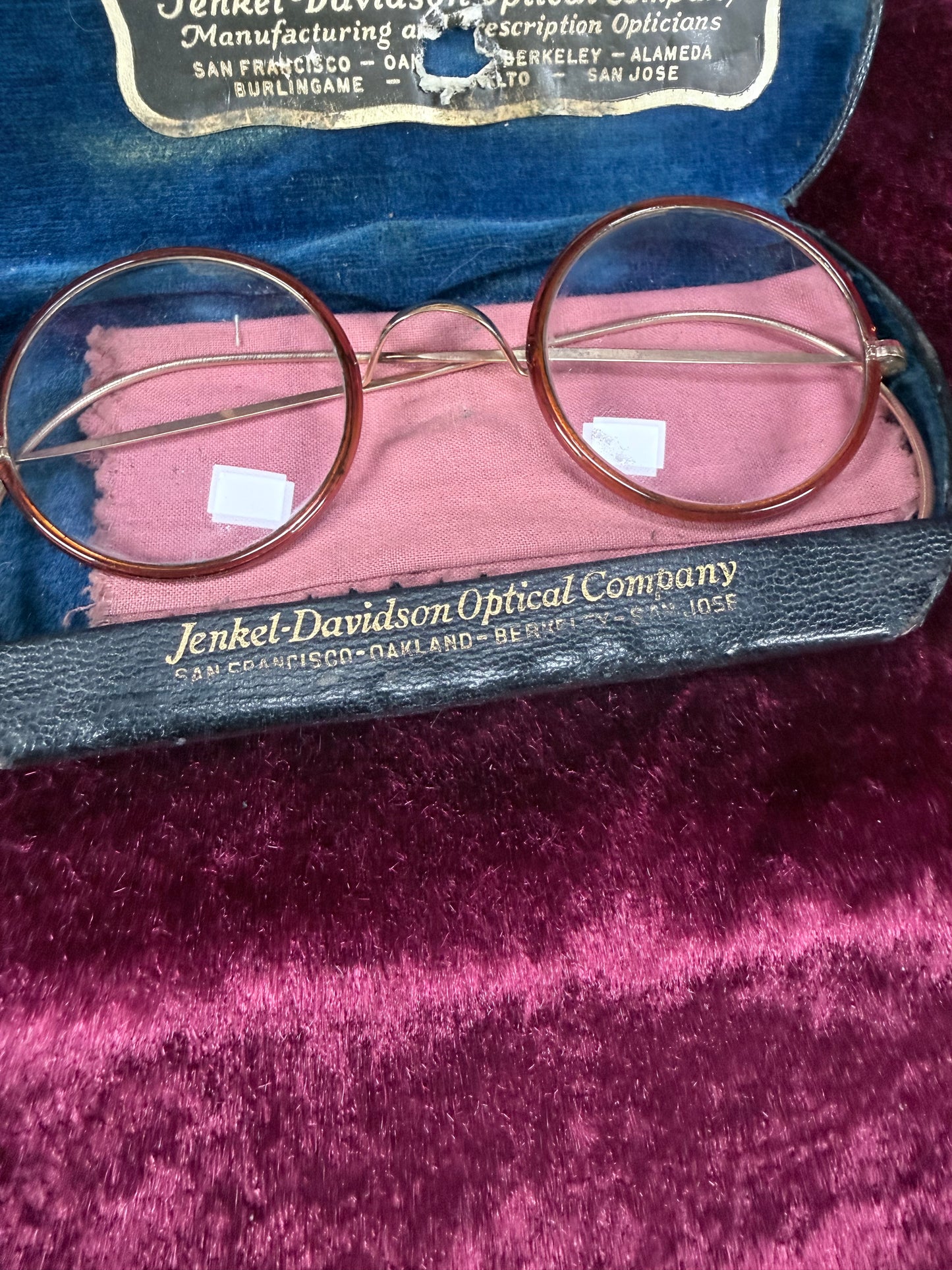 Antique Windsor Celluloid Pince-Nez Eyeglasses – Round Spectacles with Jenkel-Davidson Case