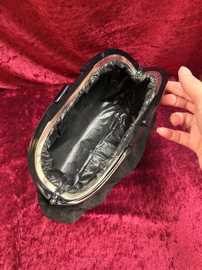 Vintage Accessories - Kiss Lock Evening Clutch - Genuine Black Suede Leather - Italy
