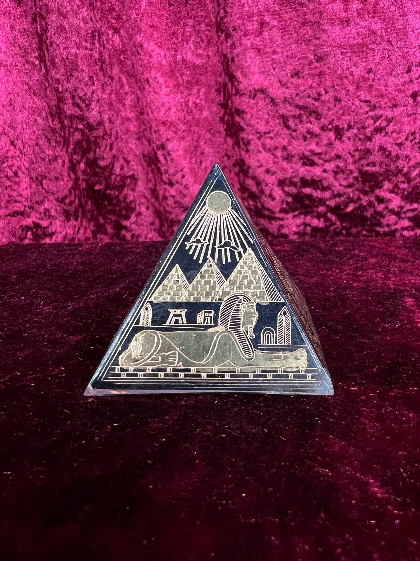 Vintage Metal Pyramid Paperweight - Gold Hieroglyphic Egyptian Souvenir