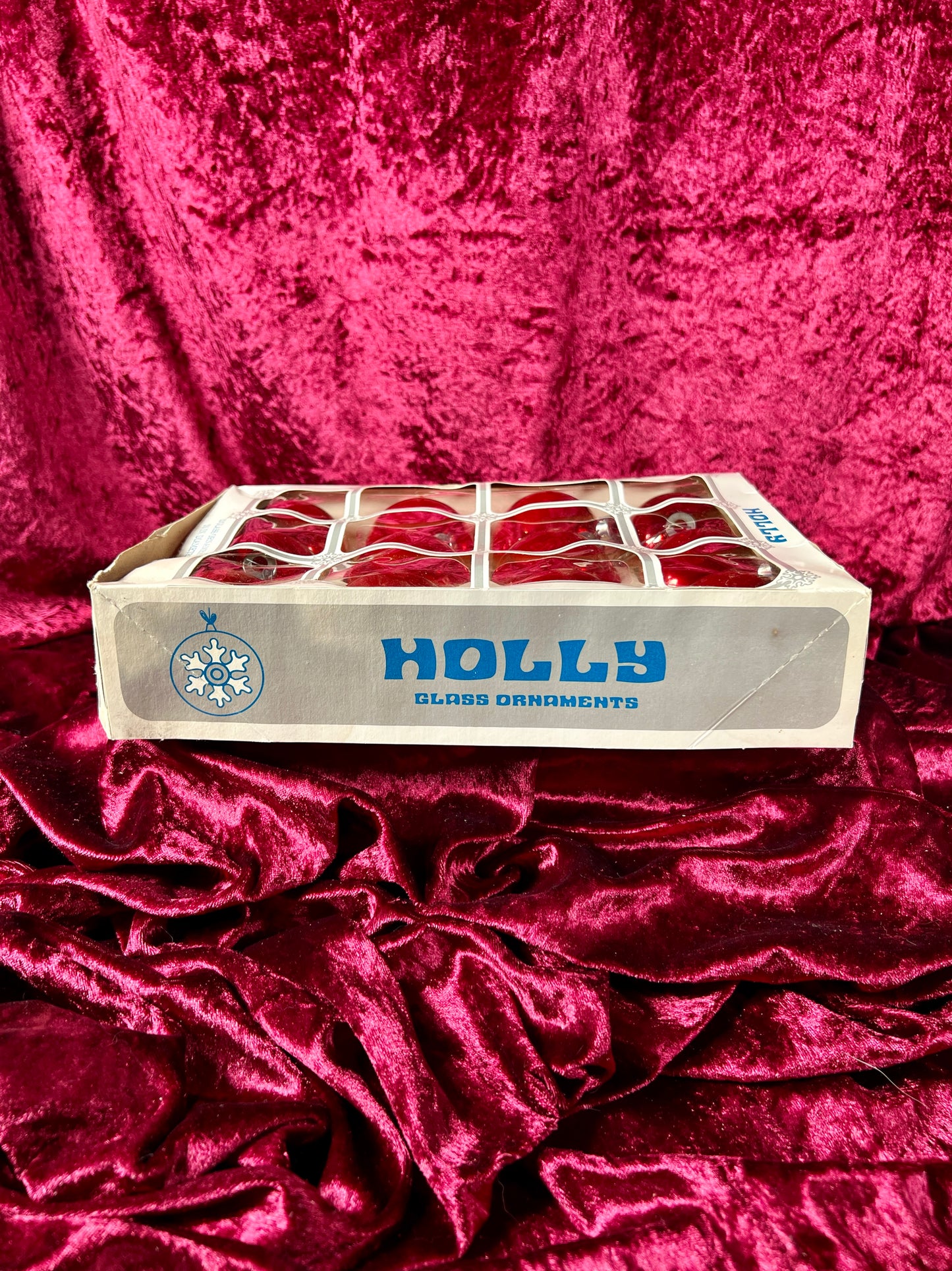 Vintage Christmas - Glass Ornament Set of 12 - Solid Red - Holly - Made In USA