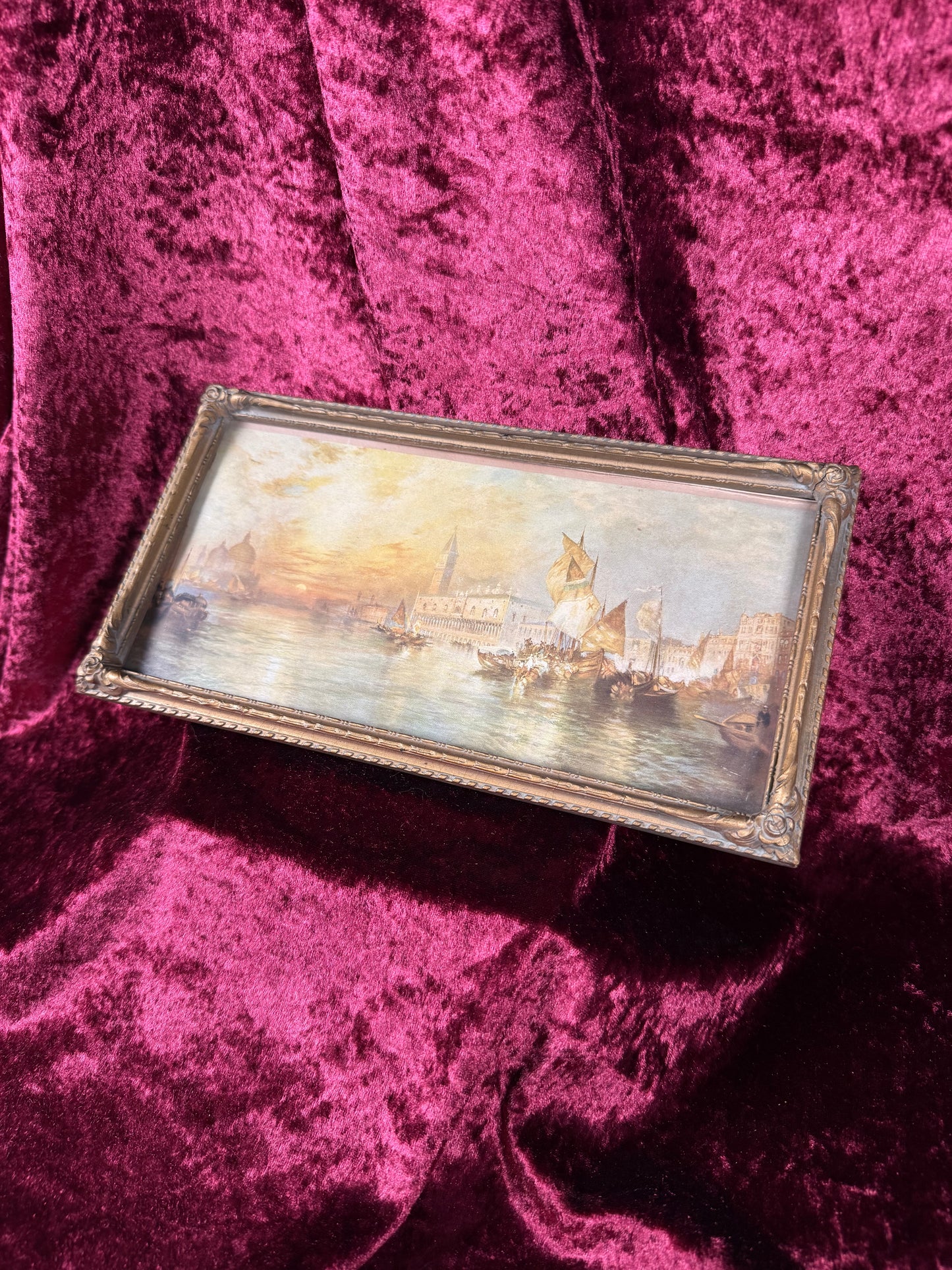 Antique Framed Chromolithograph Wall Art - Sunset On The Grand Canal, Venice by Thomas Moran - 1906 by J.W. Crane