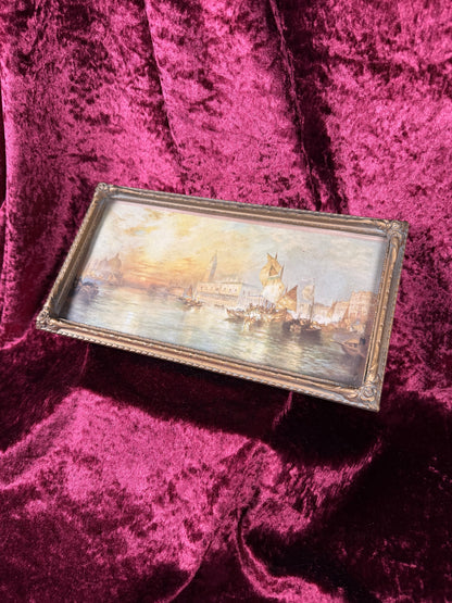 Antique Framed Chromolithograph Wall Art - Sunset On The Grand Canal, Venice by Thomas Moran - 1906 by J.W. Crane