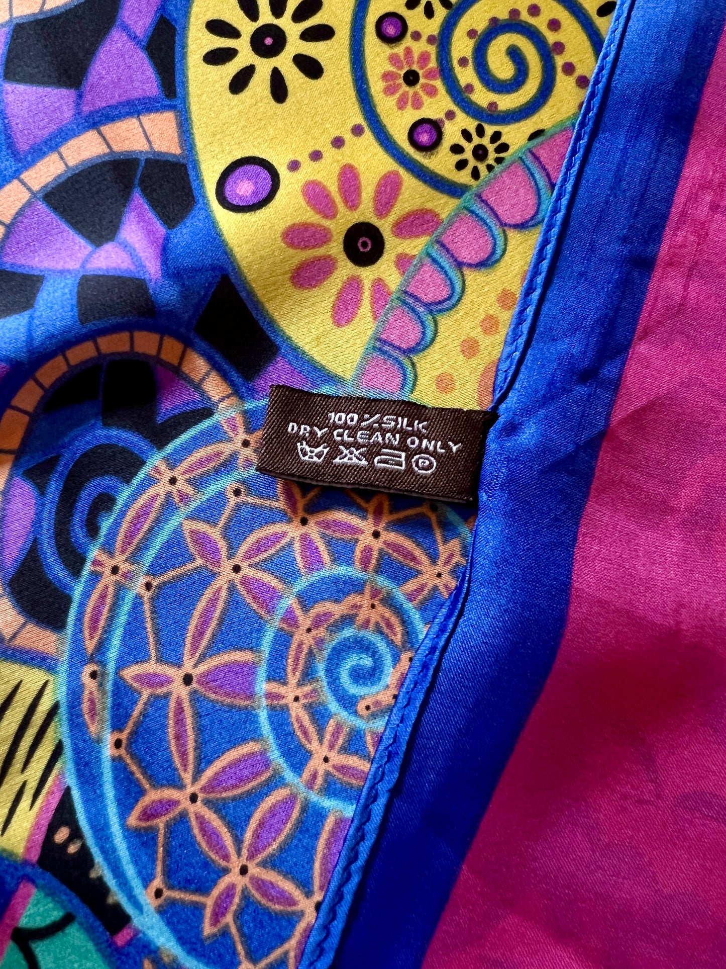 Vintage Hermes Long 100% Silk Scarf - Reves d'Escargot Snails' Dream Pink and Blue Design