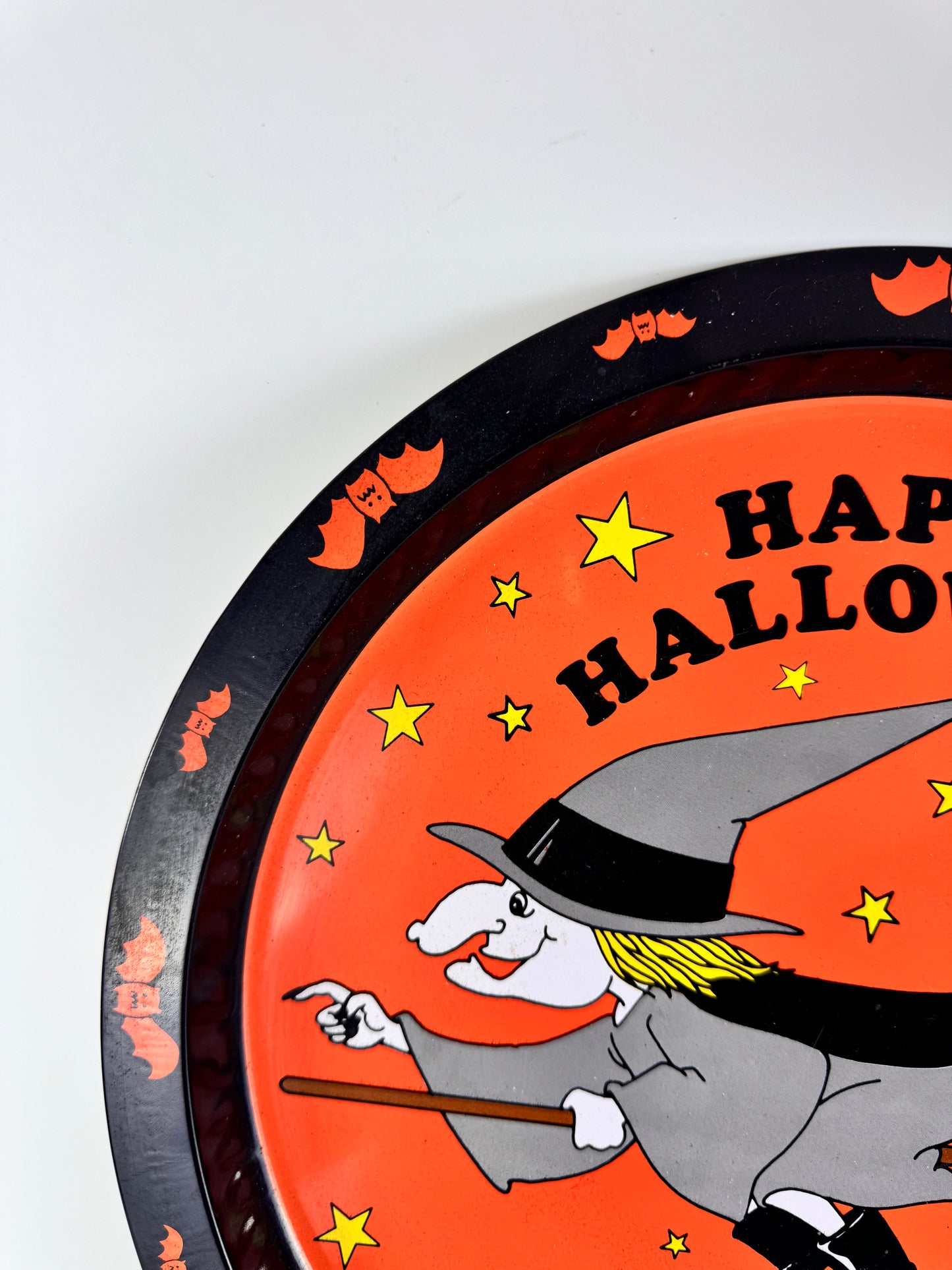 Vintage Giftco Inc. Metal Halloween Tray | Happy Halloween | Witch & Cat