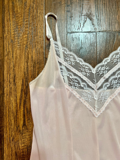 Vintage Silky Dress Slip with  Sheer Lace Yoke - Blush Pink - Body Lites