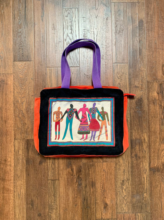 Vintage 1990s Laurel Burch The Art Of Human Being Canvas Tote Bag