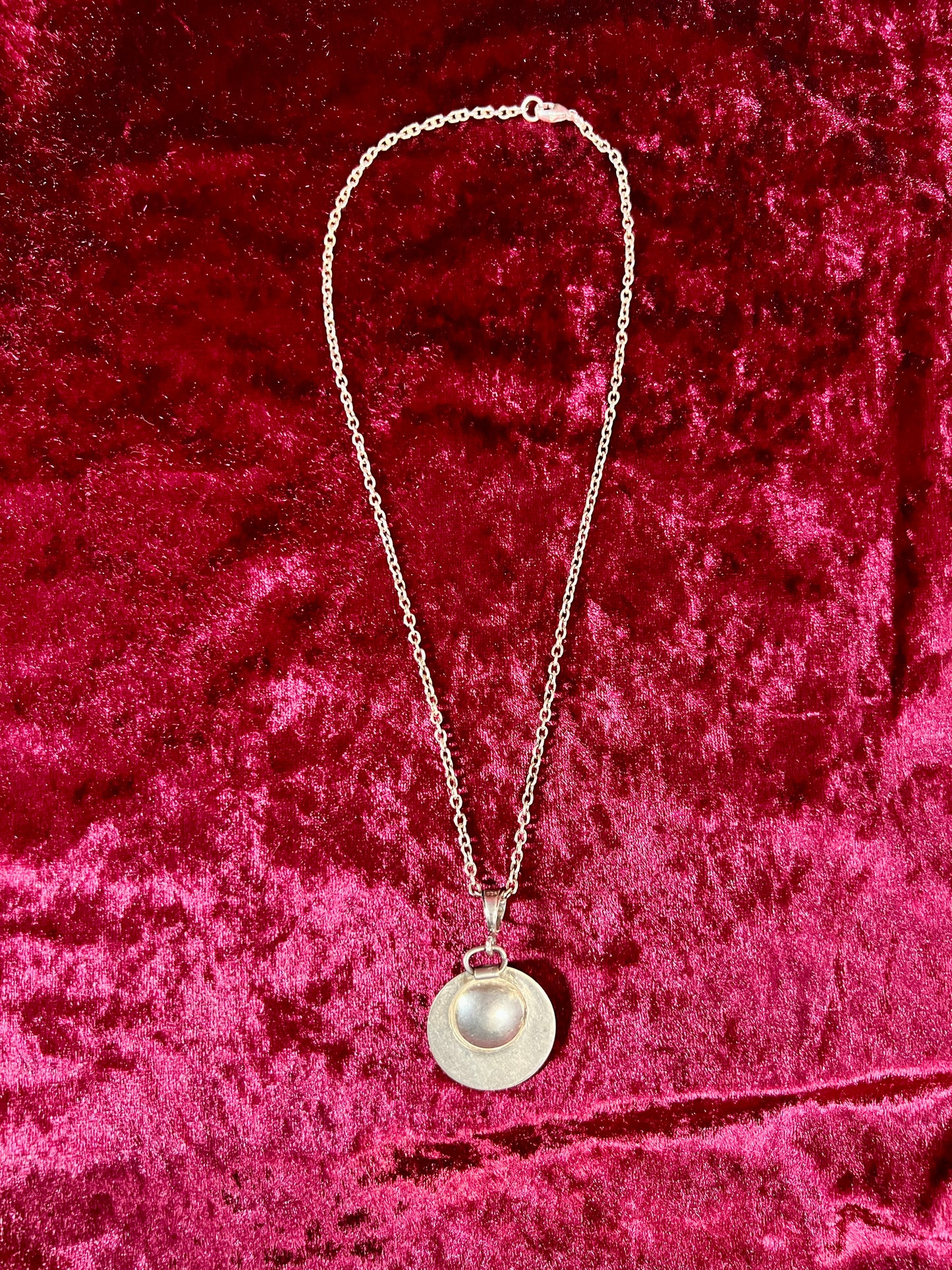 Vintage Jewelry - Necklace - 925 Silver Turquoise Saucer Pendant - 18”