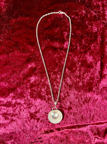 Vintage Jewelry - Necklace - 925 Silver Turquoise Saucer Pendant - 18”