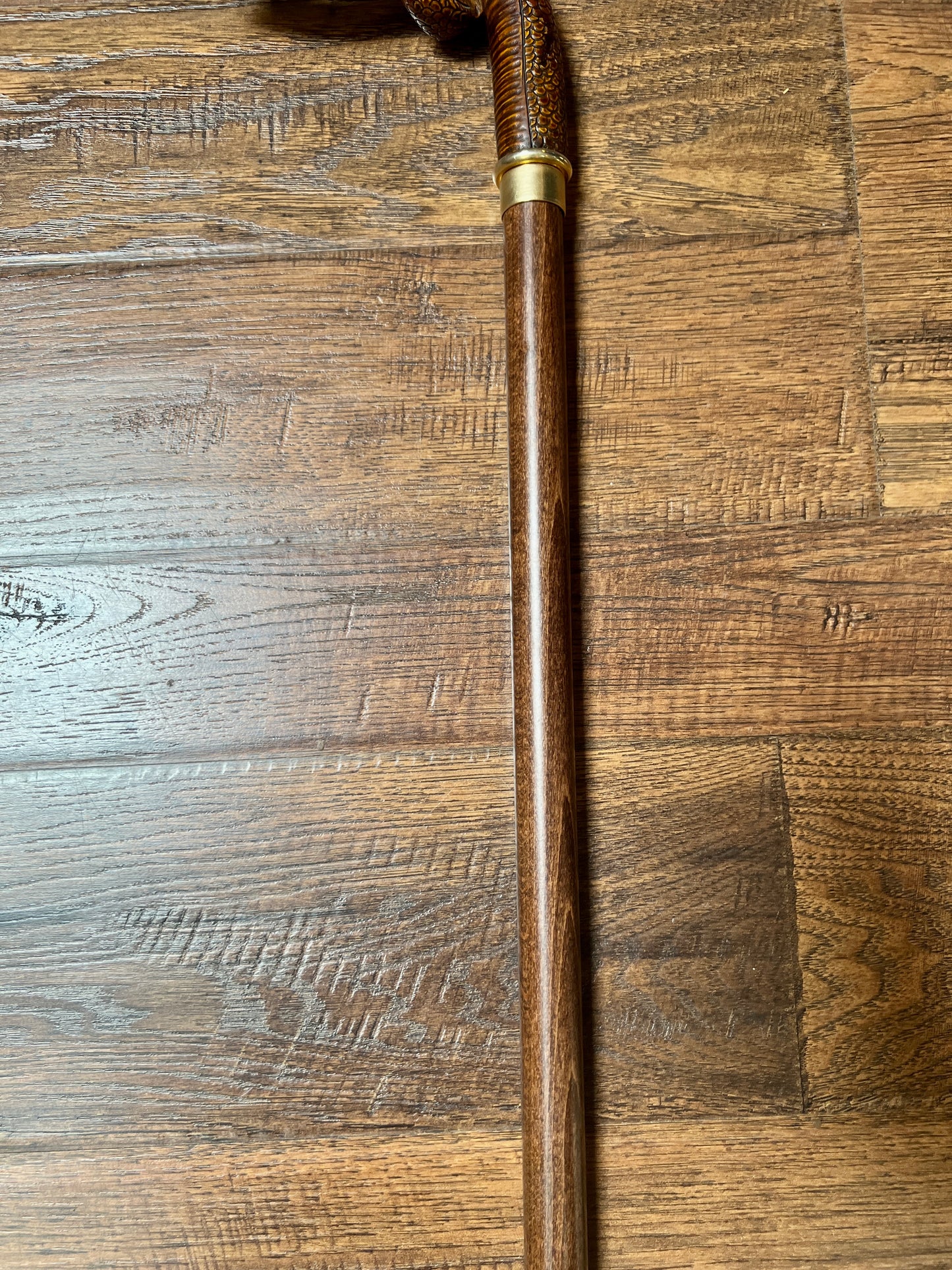 Vintage Wood Walking Cane – Hand Carved Snake Head Handle Antique Style
