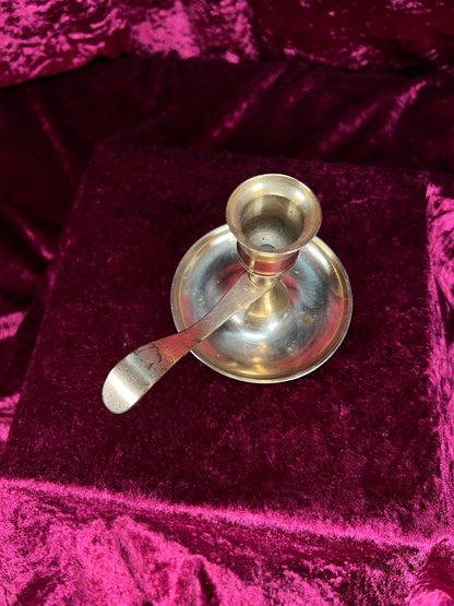Vintage Metal Chamberstick Candlestick Holder - Brass Finger Loop Made in Japan