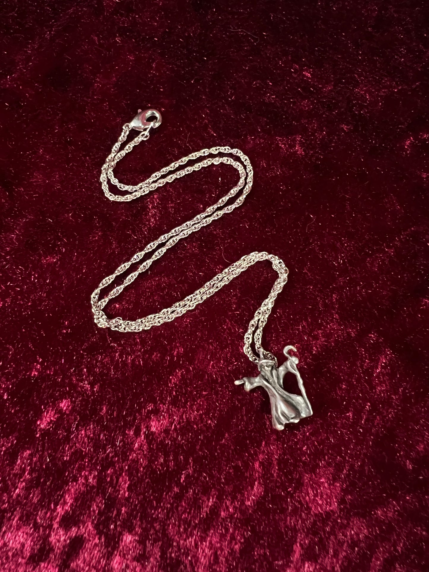 Vintage Silver Tone Wizard Pendant - Renaissance Fantasy Figure Necklace