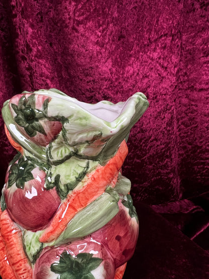 Vintage Ceramic Pitcher - Hand Painted 3D Vegetable Relief - World Bazaar Inc