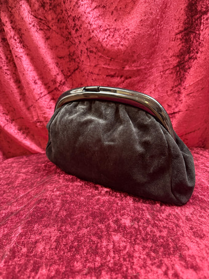 Vintage Accessories - Kiss Lock Evening Clutch - Genuine Black Suede Leather - Italy