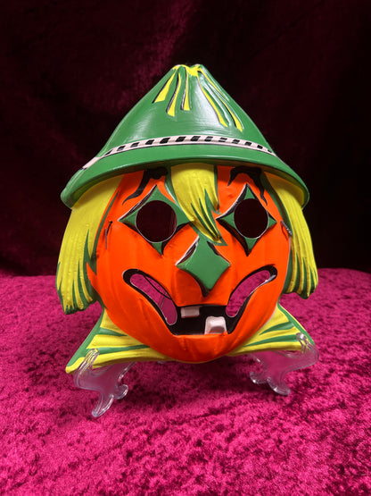 Vintage USA Plastic Halloween Mask - Scarecrow Jack-O-Lantern Face