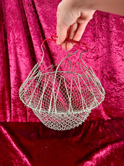 Vintage Basket - Metal Wire Egg Gathering Basket - Red Handles