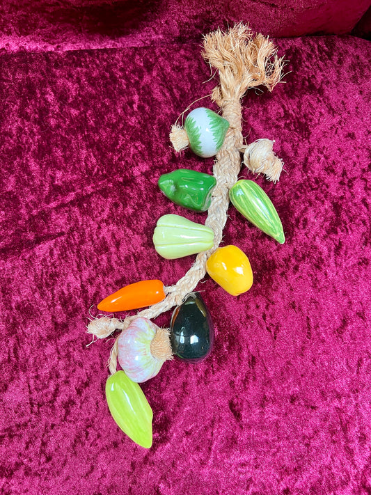 Vintage Home Decor - 1970s Decorative Hanging Ristra - Ceramic Vegetables