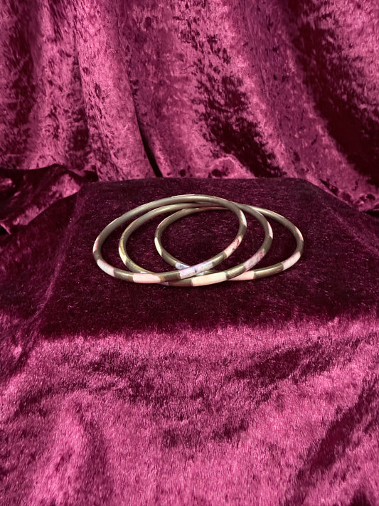 Vintage Painted Plastic Bangle Bracelet Set - Boho Color Block Stack Trio